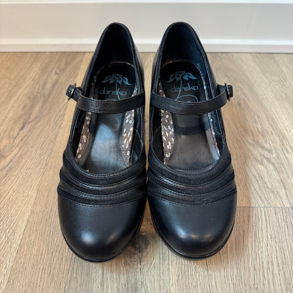 Dansko Becky Mary Jane Block Heels Black Napa Leather Womens EU 38 US 7-7.5 - Picture 2 of 11